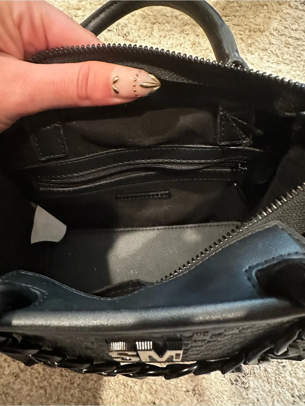 Steve Madden Black Structured Black Women's Crossbody Tote - Designer Style